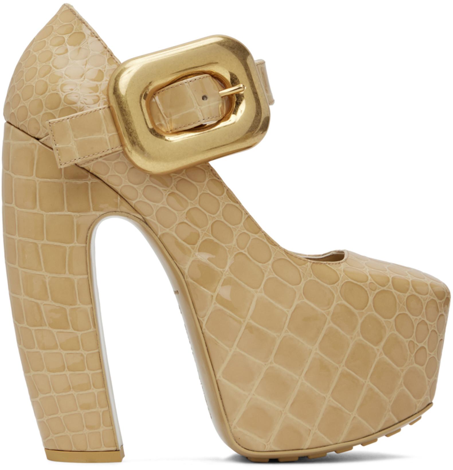 Beige Mostra Mary-Jane Pump Heels by BOTTEGA VENETA