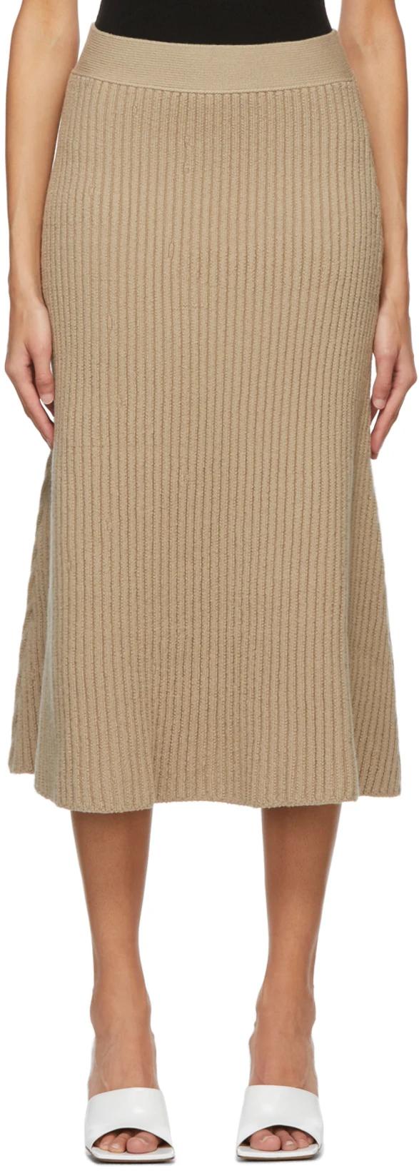 Beige Wool Rib Skirt by BOTTEGA VENETA