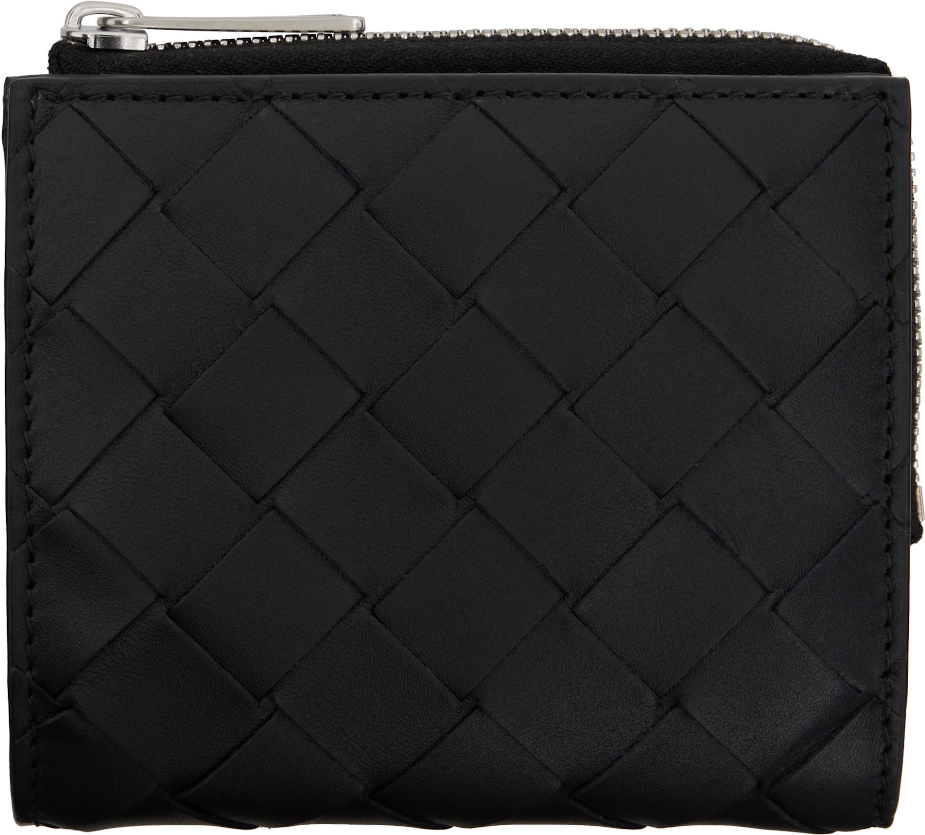 Black Intrecciato Bi-Fold Wallet by BOTTEGA VENETA