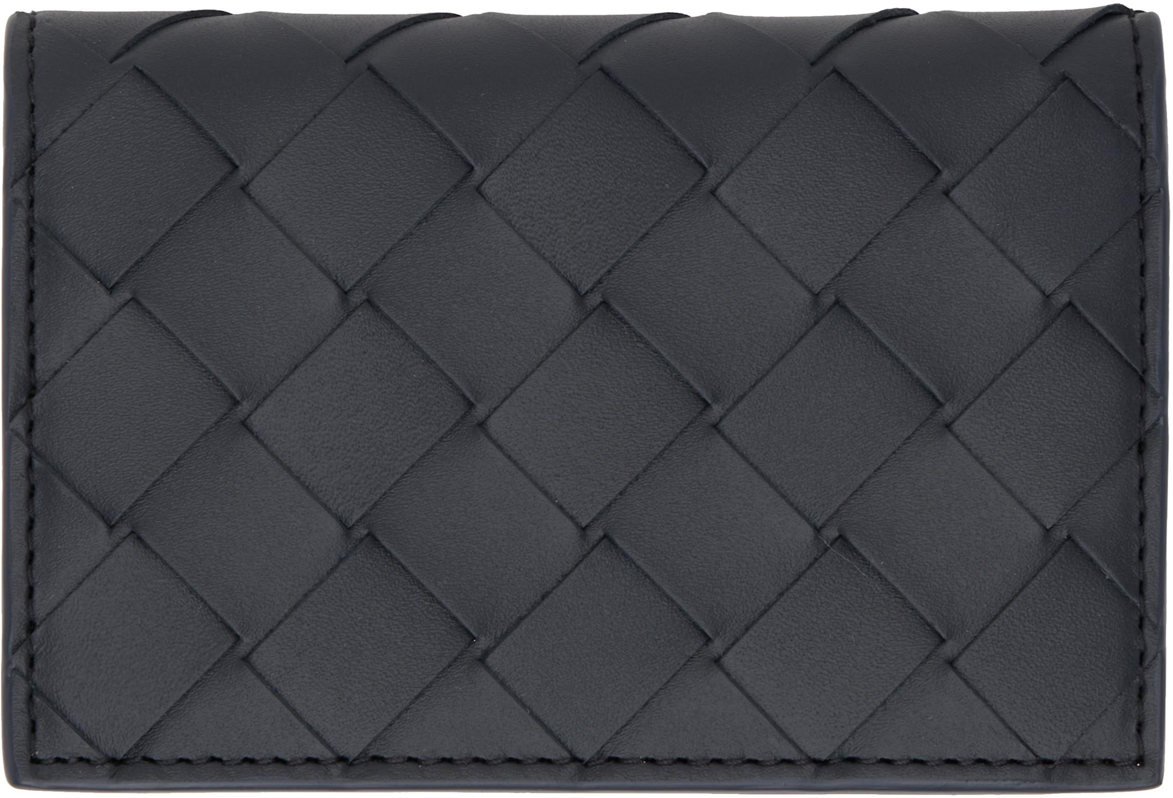 Black Intrecciato Flap Card Holder by BOTTEGA VENETA