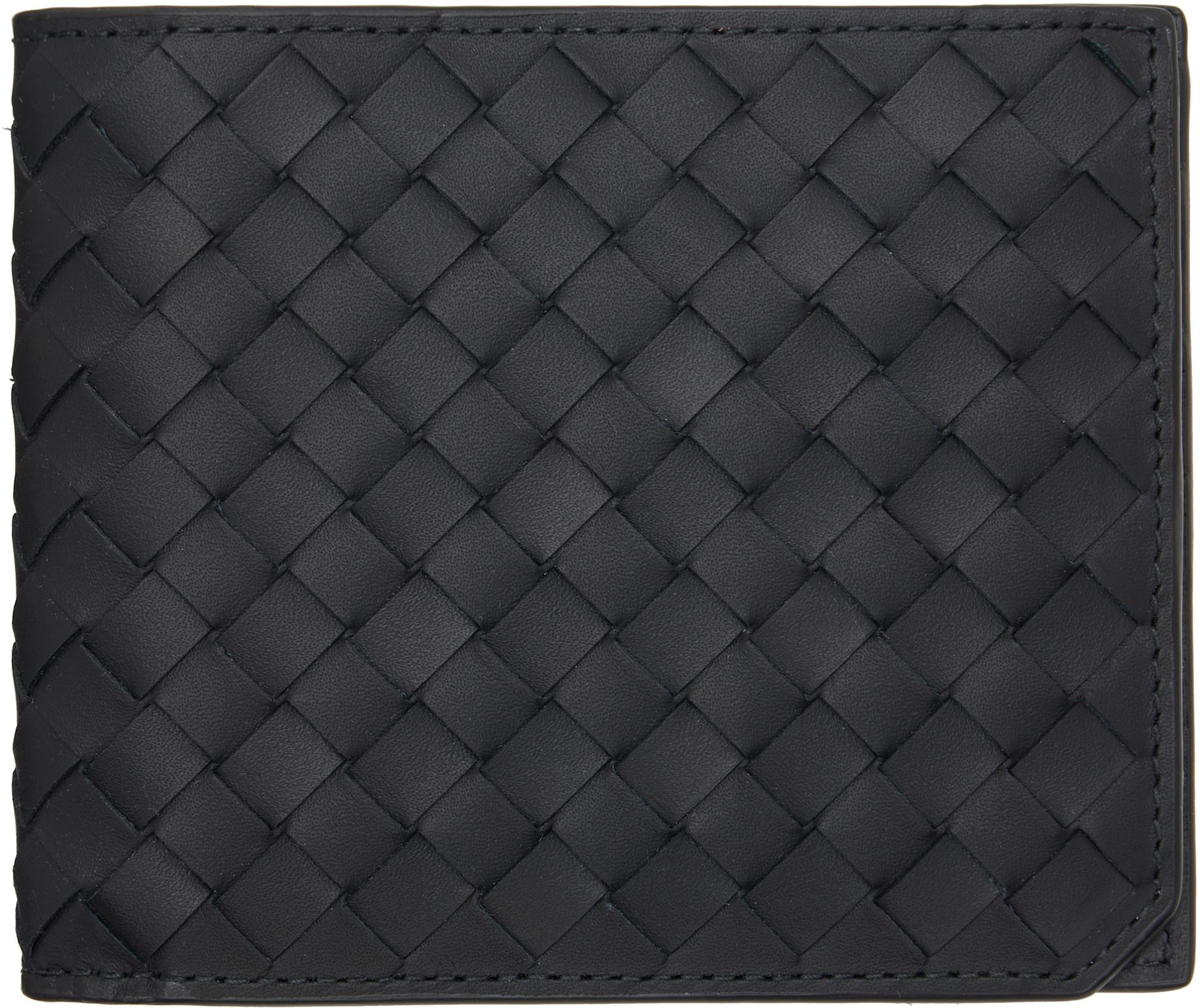 Black Intrecciato Piccolo Bi-Fold Wallet by BOTTEGA VENETA