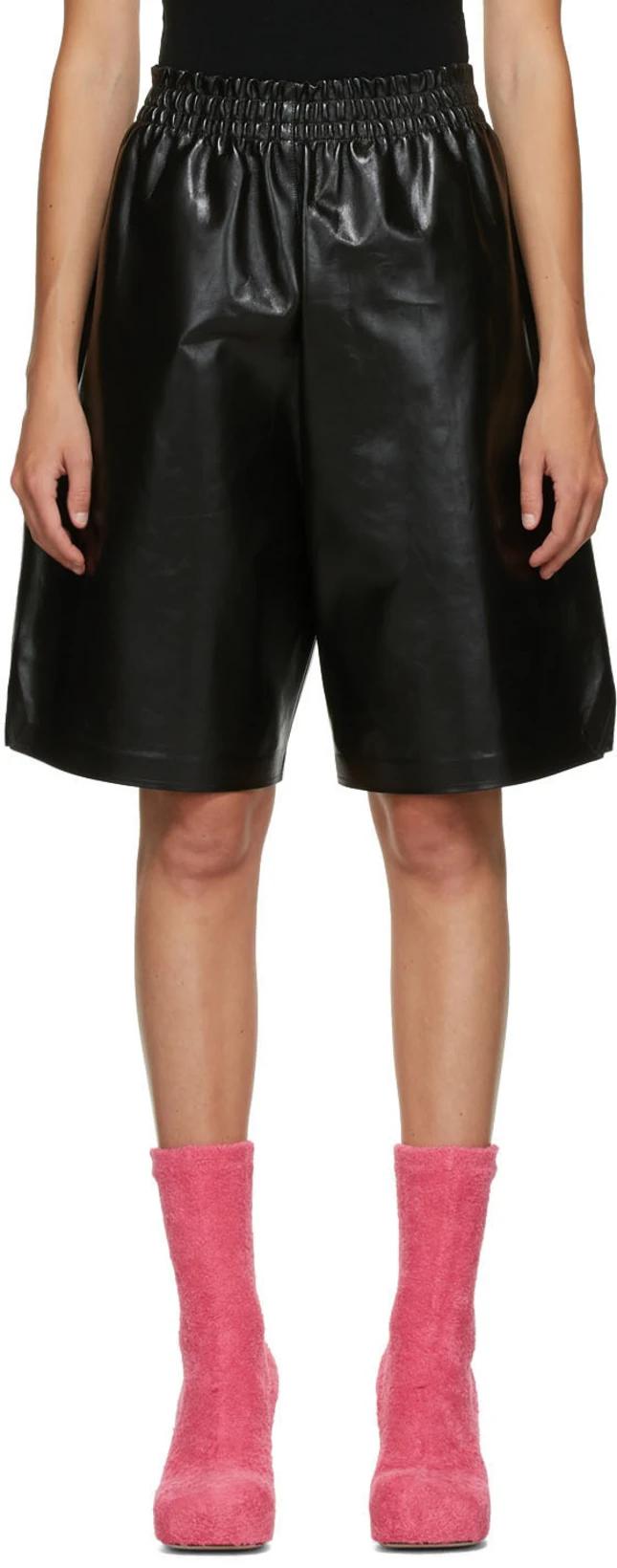 Black Leather Shiny Shorts by BOTTEGA VENETA