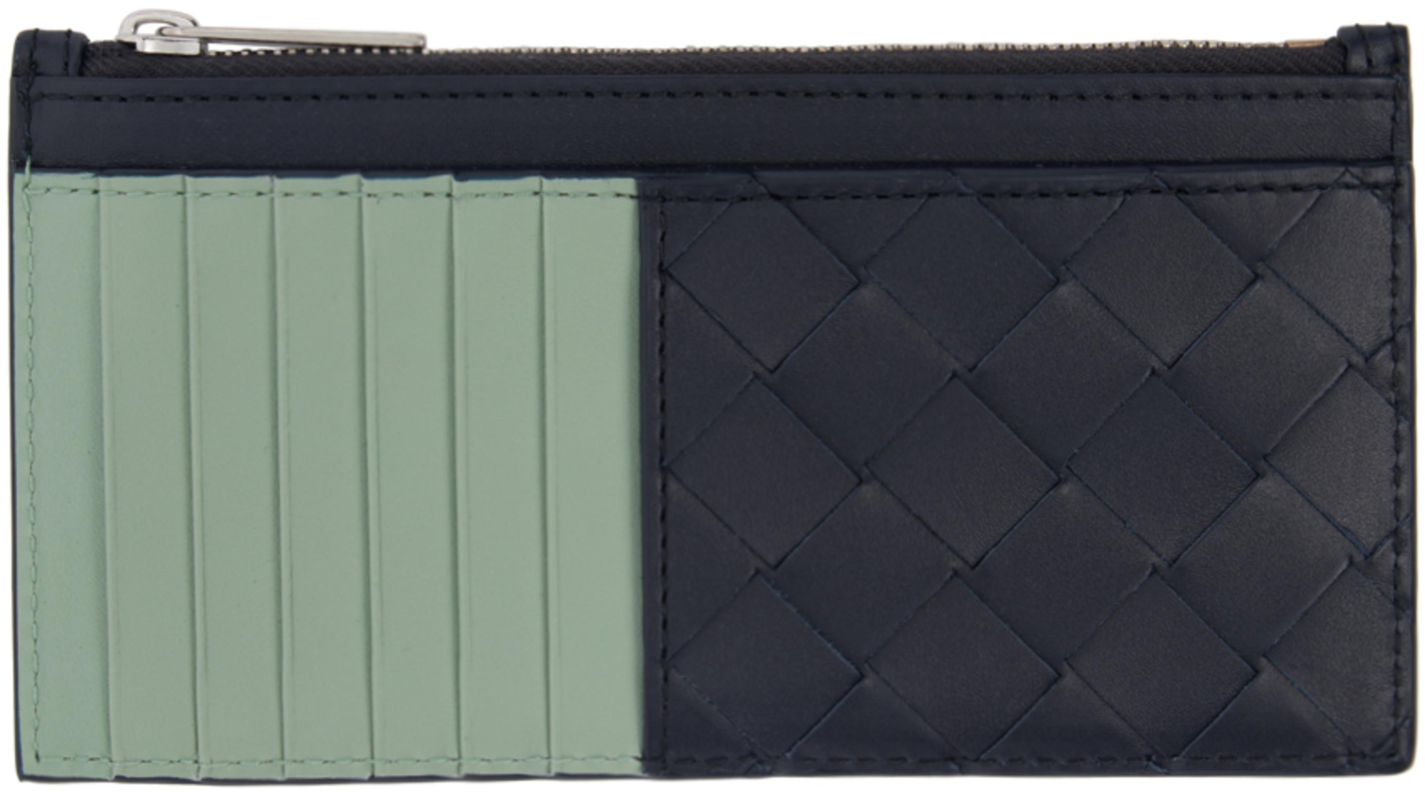 Black & Green Intrecciato Long Zippered Card Holder by BOTTEGA VENETA