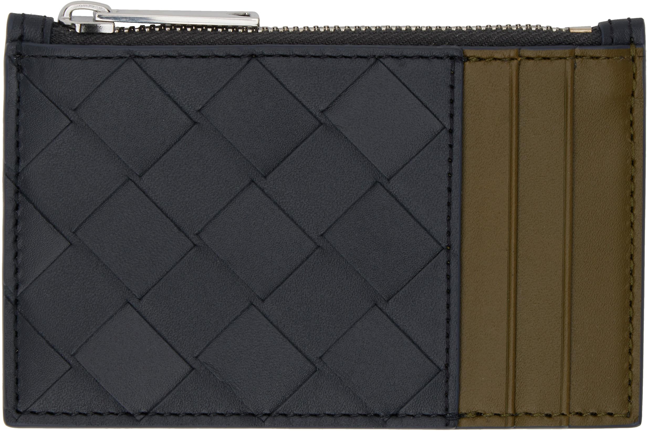 Black & Khaki Intrecciato Zippered Card Holder by BOTTEGA VENETA