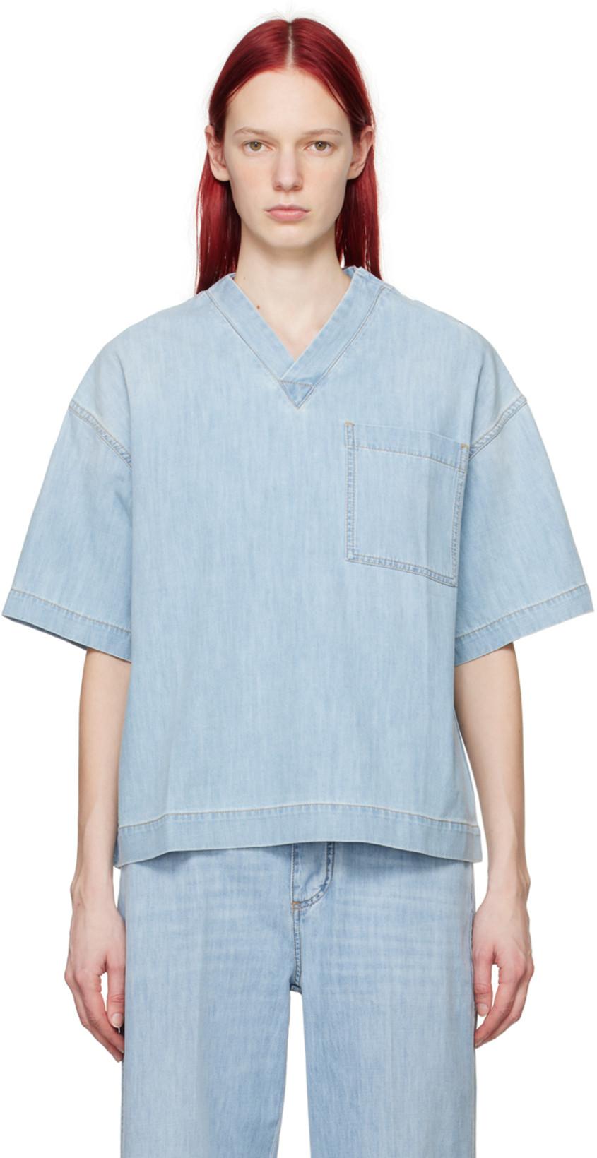 Blue Bleached Denim Shirt by BOTTEGA VENETA