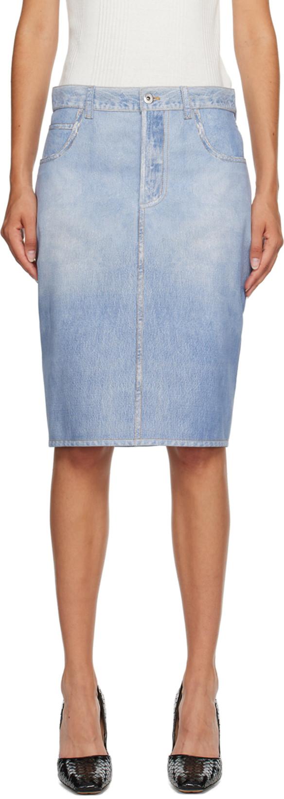Blue Printed Leather Midi Skirt by BOTTEGA VENETA