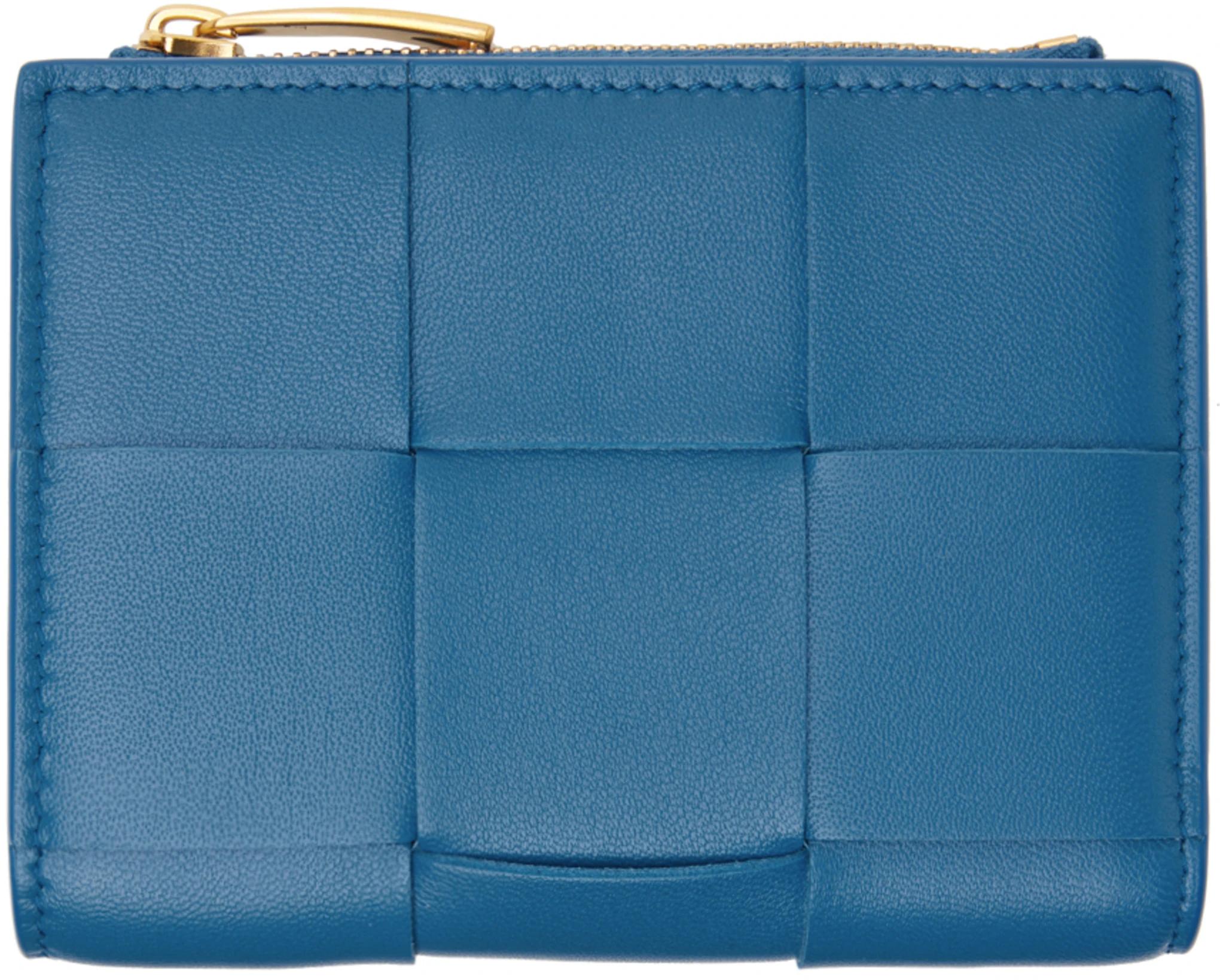 Blue Small Cassette Bi-Fold Wallet by BOTTEGA VENETA