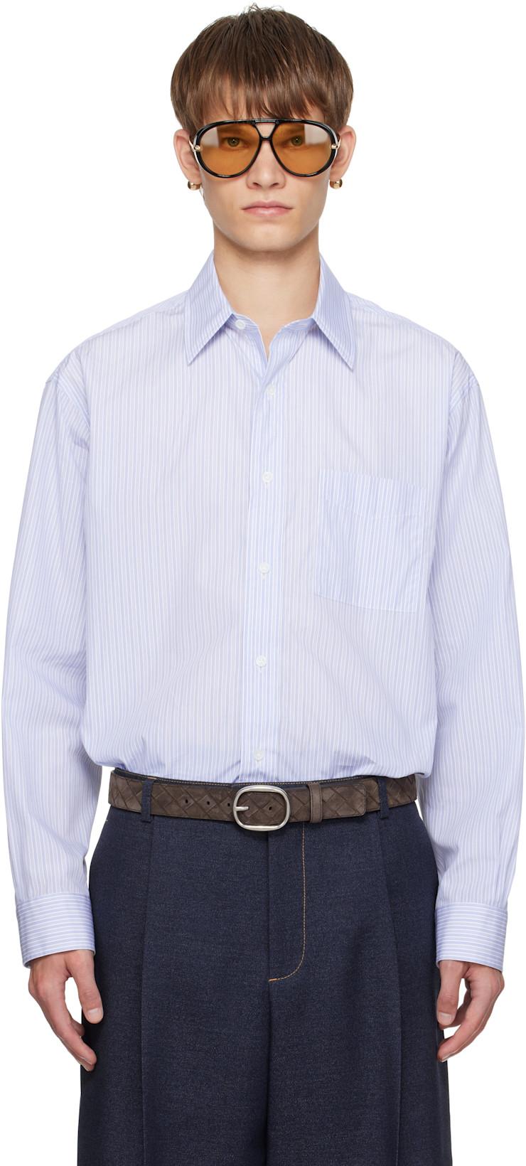 Blue Stripe Cotton Poplin Shirt by BOTTEGA VENETA