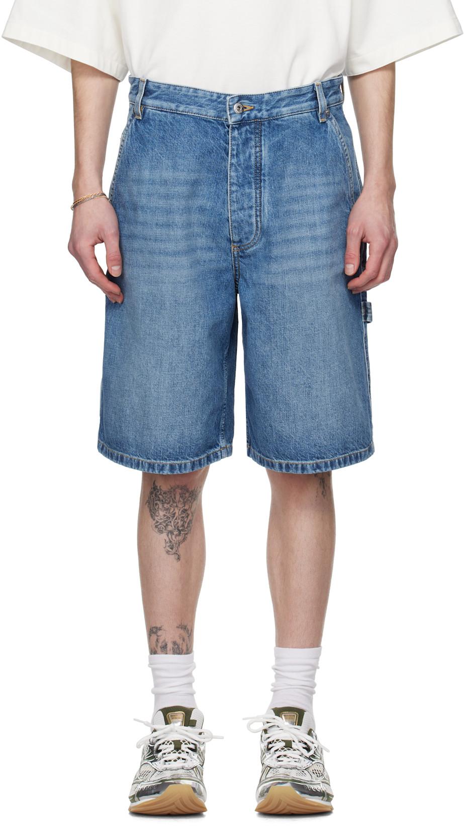 Blue Vintage Cargo Denim Shorts by BOTTEGA VENETA