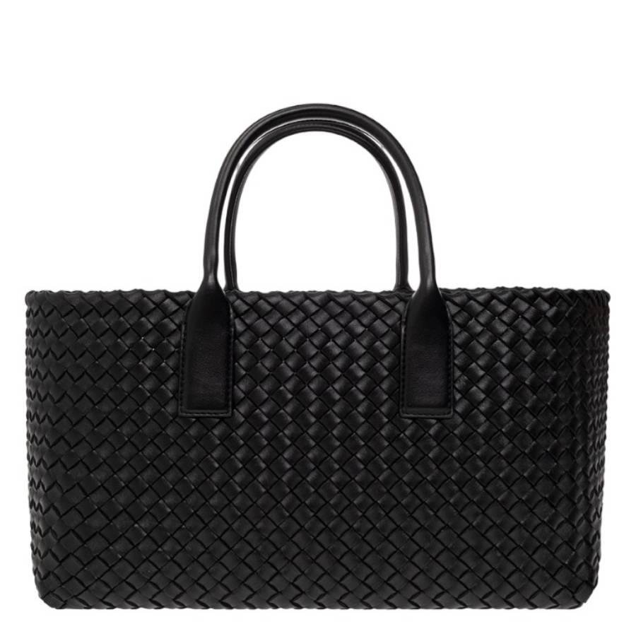 Bottega Veneta Black Intreccio Leather Small Cabat Tote Bag by BOTTEGA VENETA