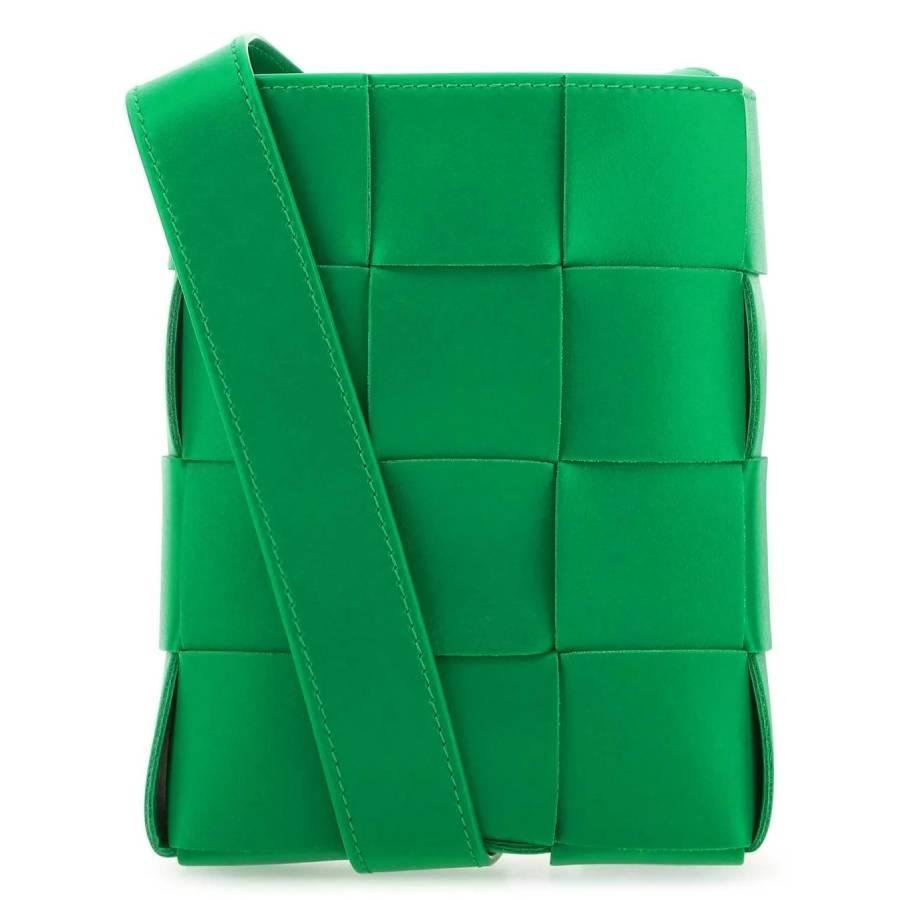 Bottega Veneta Green Mini Cassette Intrecciato Leather Crossbody Bag by BOTTEGA VENETA
