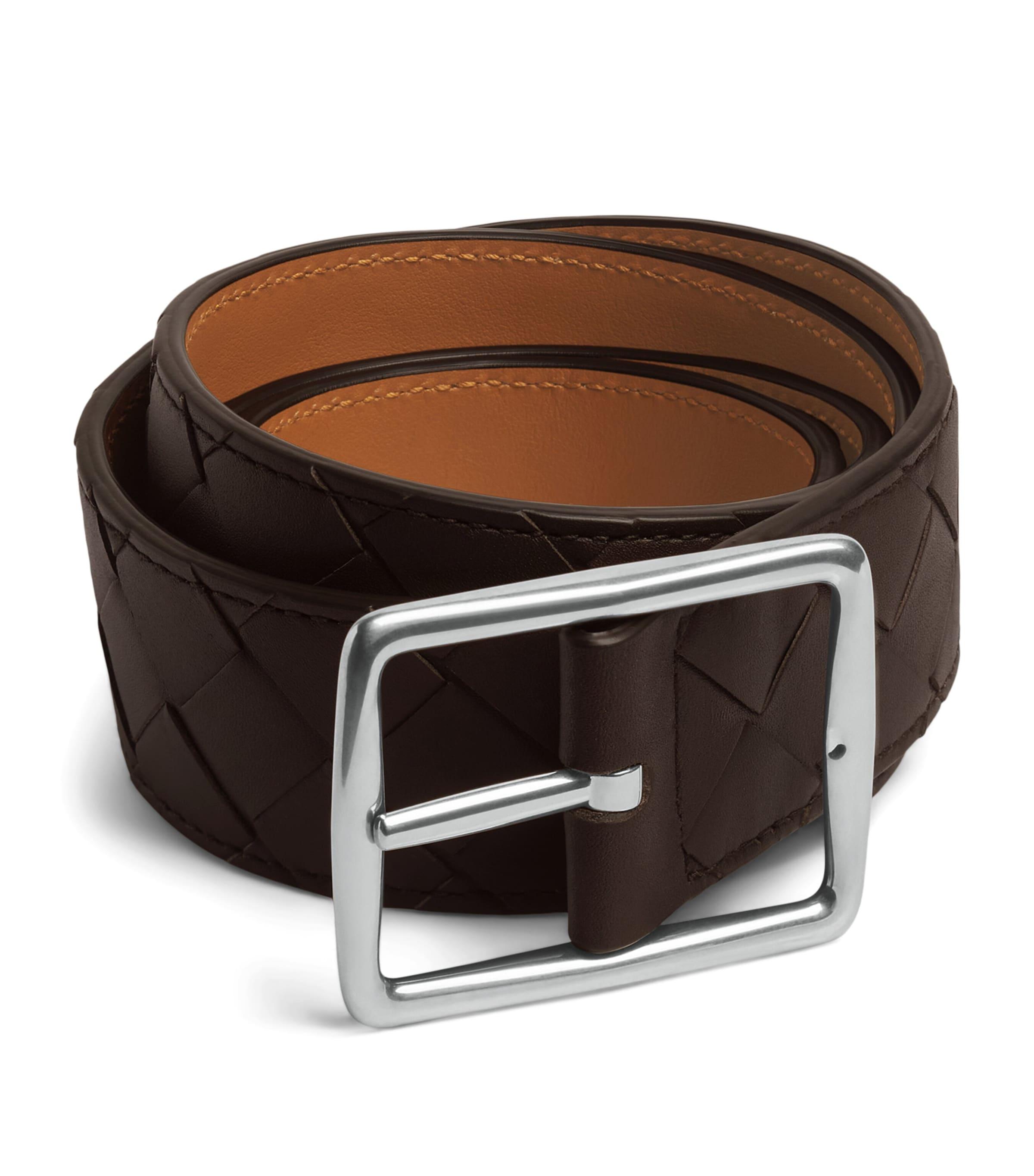 Bottega Veneta Leather Intrecciato Reversible Belt by BOTTEGA VENETA