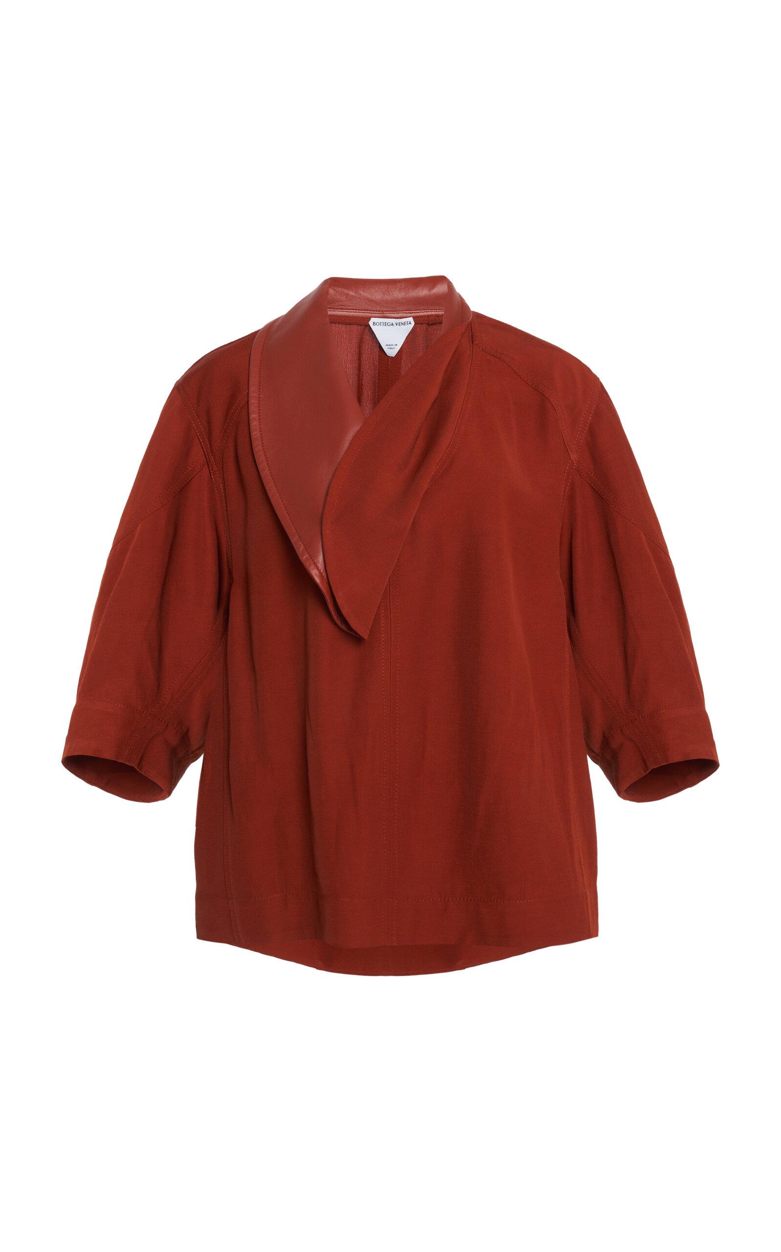 Bottega Veneta Leather-Trimmed Linen-Blend Cocoon Shirt - Moda Operandi by BOTTEGA VENETA