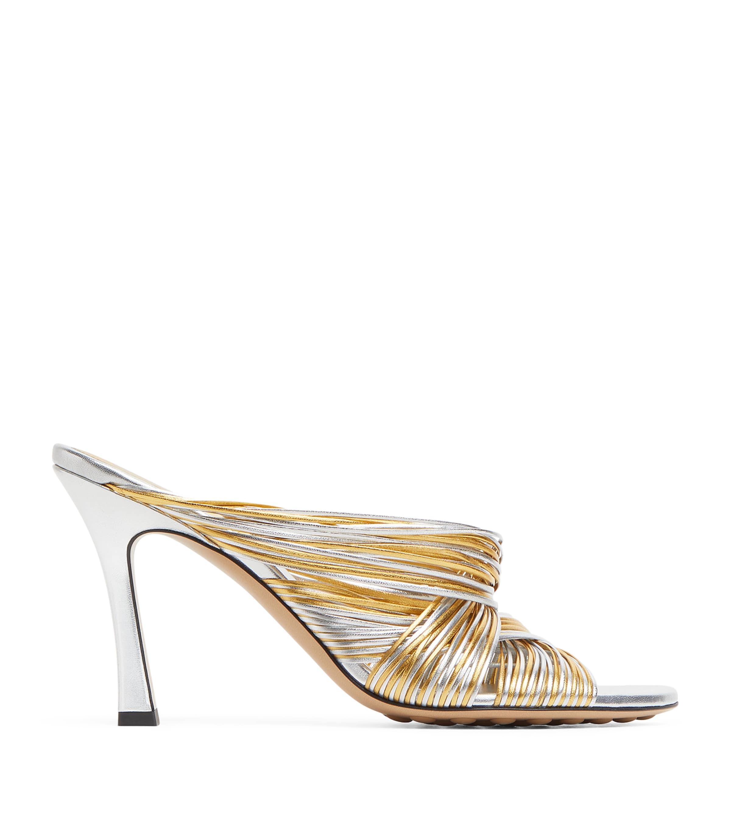 Bottega Veneta Metallic Leather Rana Tubular Mules 90 by BOTTEGA VENETA