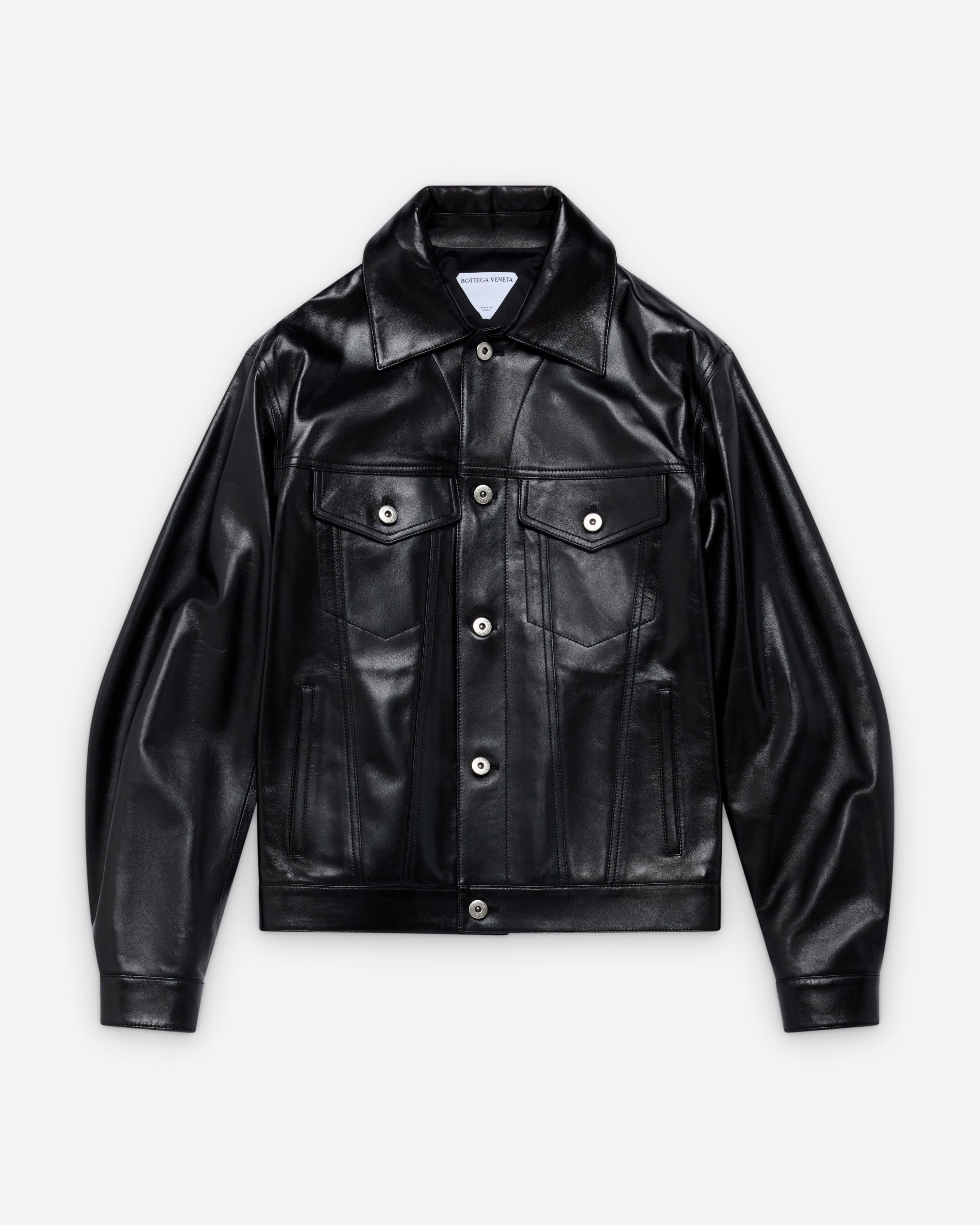 Bottega Veneta  - Women's Semi Shiny Leather Jacket - (Black) by BOTTEGA VENETA