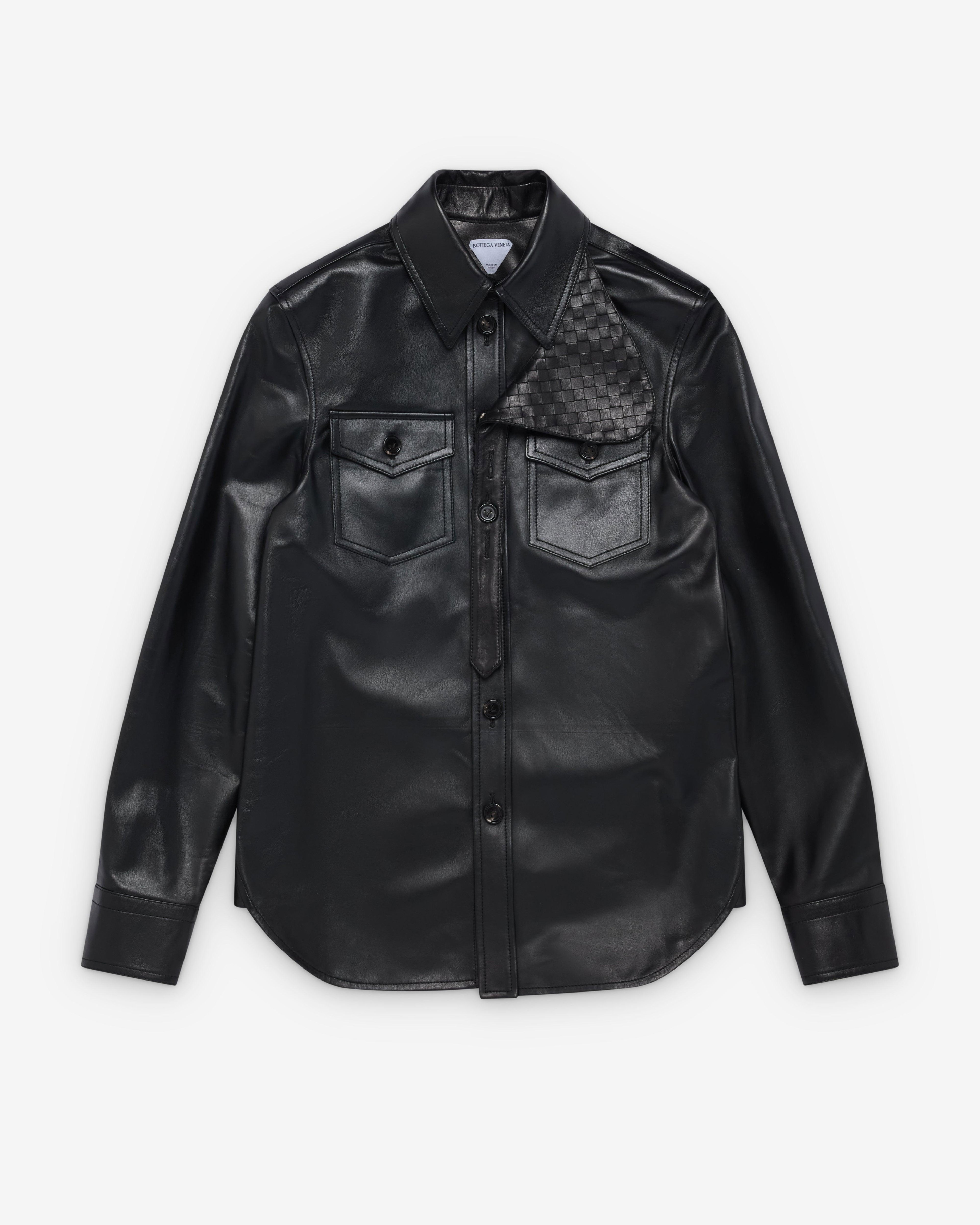 Bottega Veneta  - Women's Semi Shiny Leather Shirt - (Black) by BOTTEGA VENETA