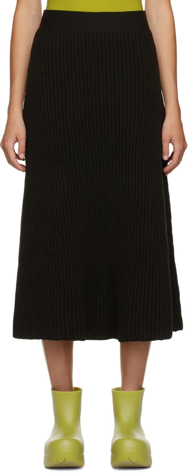 Brown Rib Distorted Mid-Length Skirt by BOTTEGA VENETA