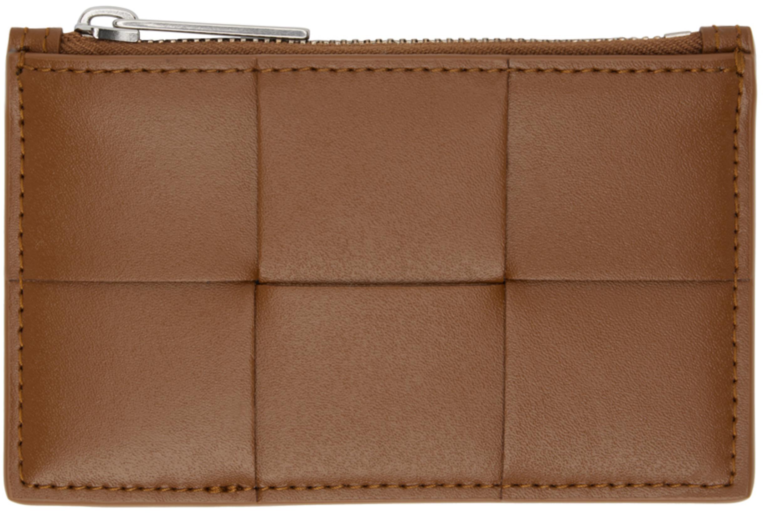 Brown & Navy Cassette Zippered Card Holder by BOTTEGA VENETA