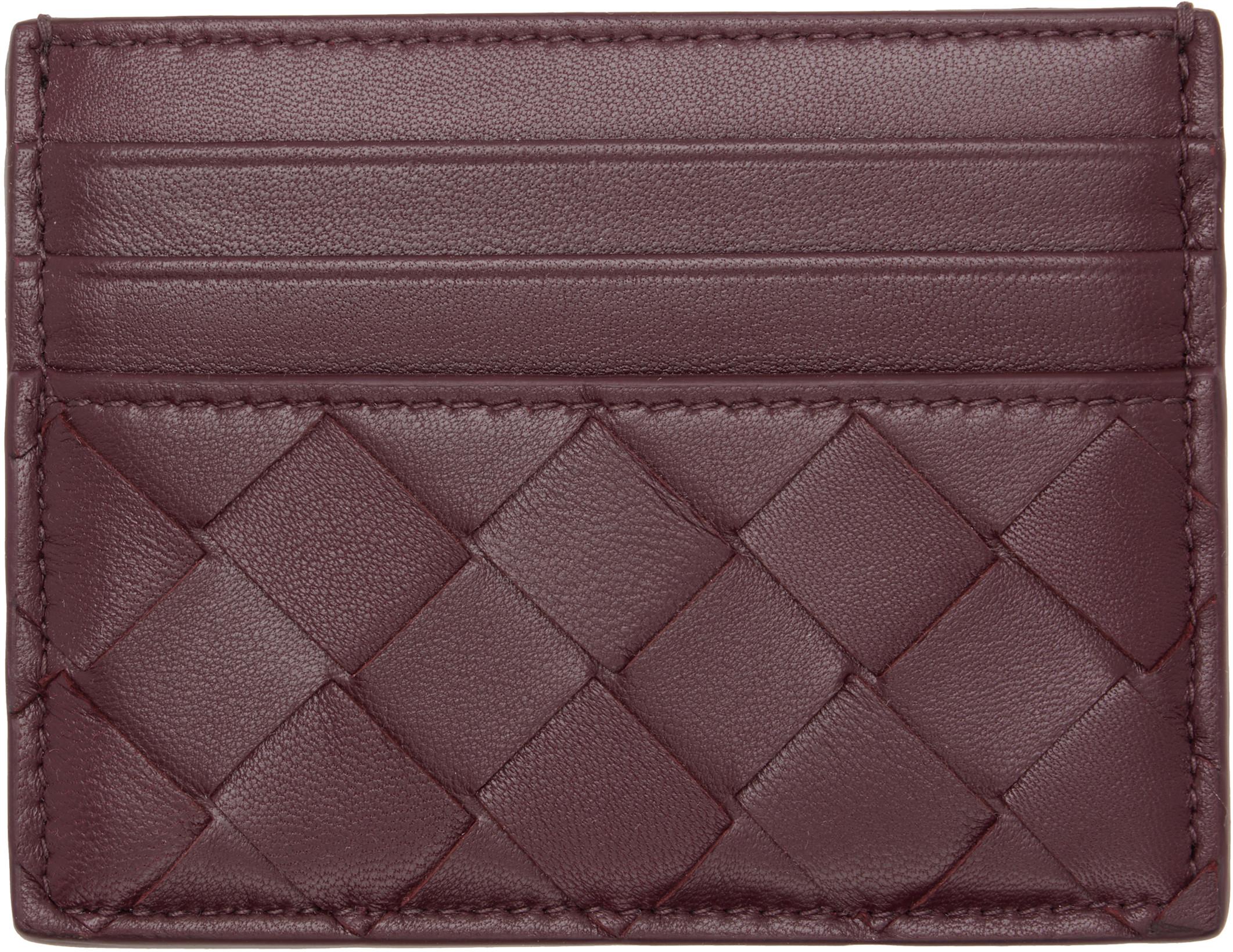 Burgundy Intrecciato Credit Card Holder by BOTTEGA VENETA