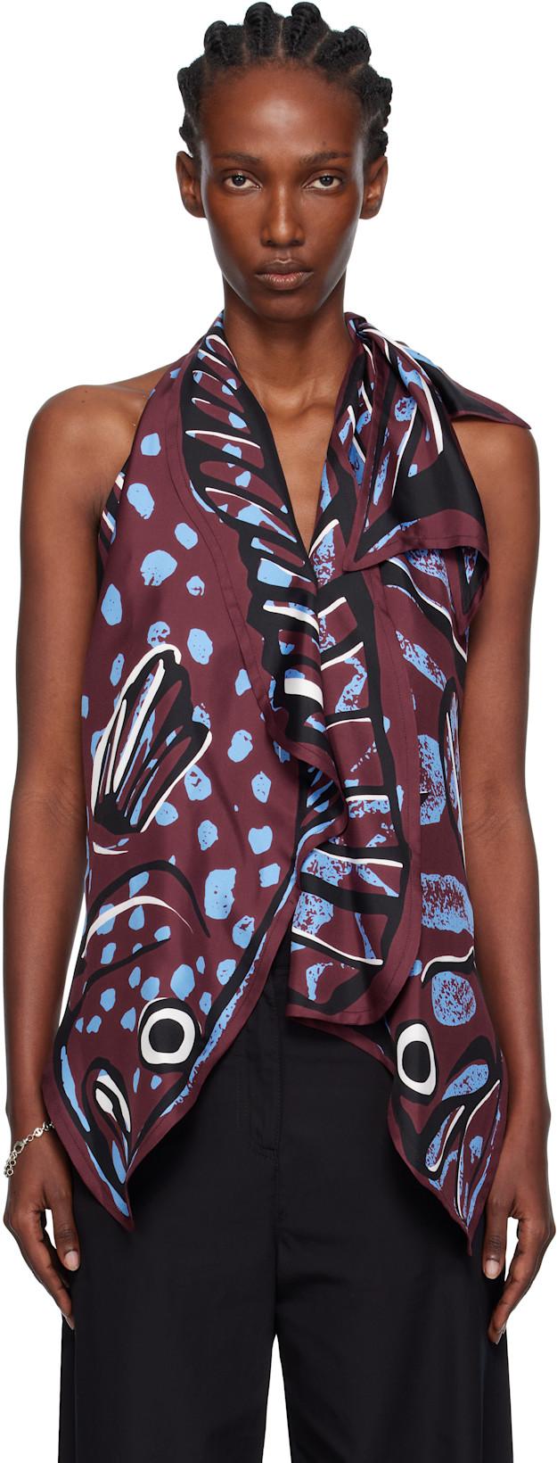 Burgundy Silk Twill Printed Top by BOTTEGA VENETA