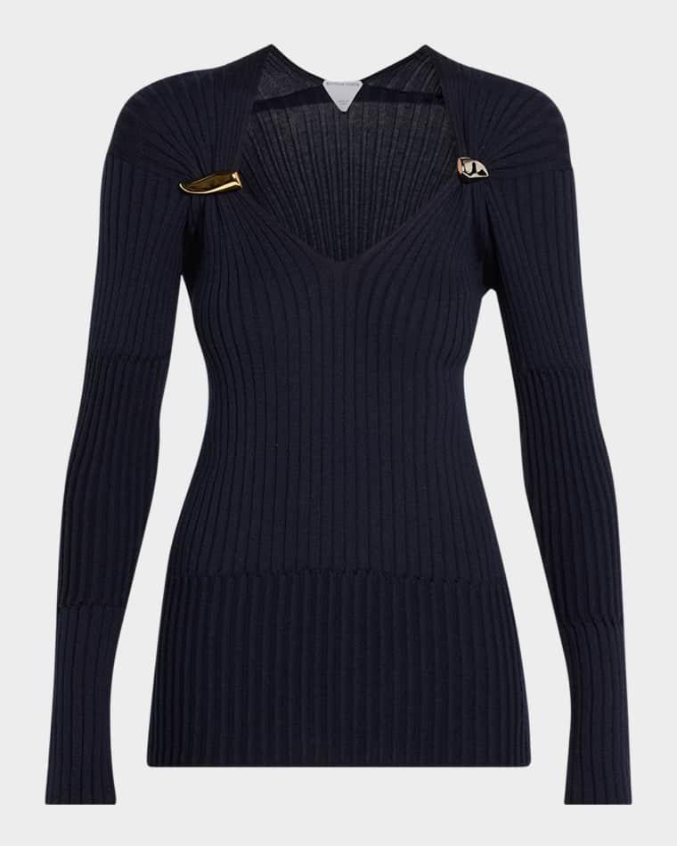 Claw Embellished Cashmere-Silk Rib Sweater by BOTTEGA VENETA