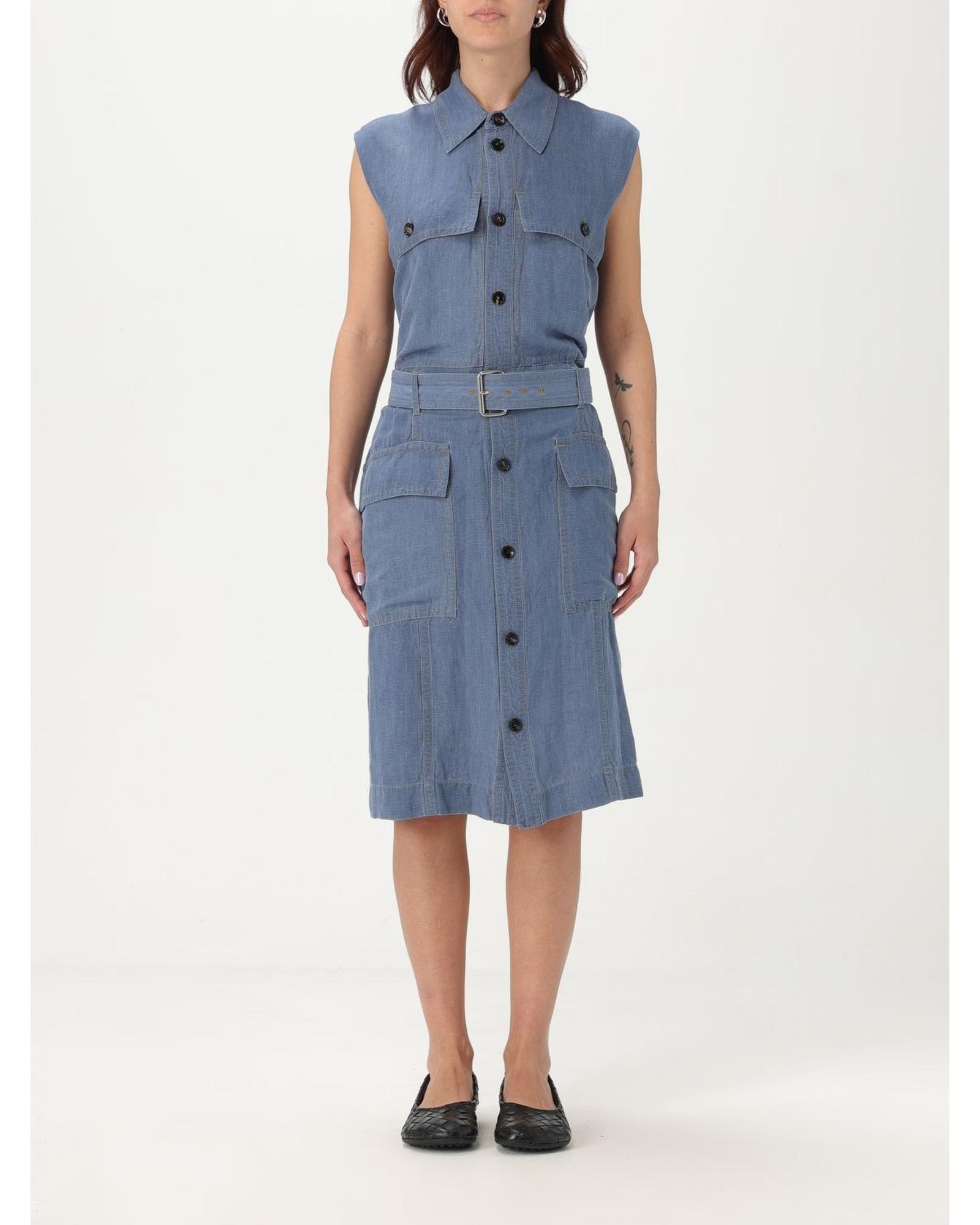 Denim Shirt Dress Belted Waist Wo Dresses by BOTTEGA VENETA