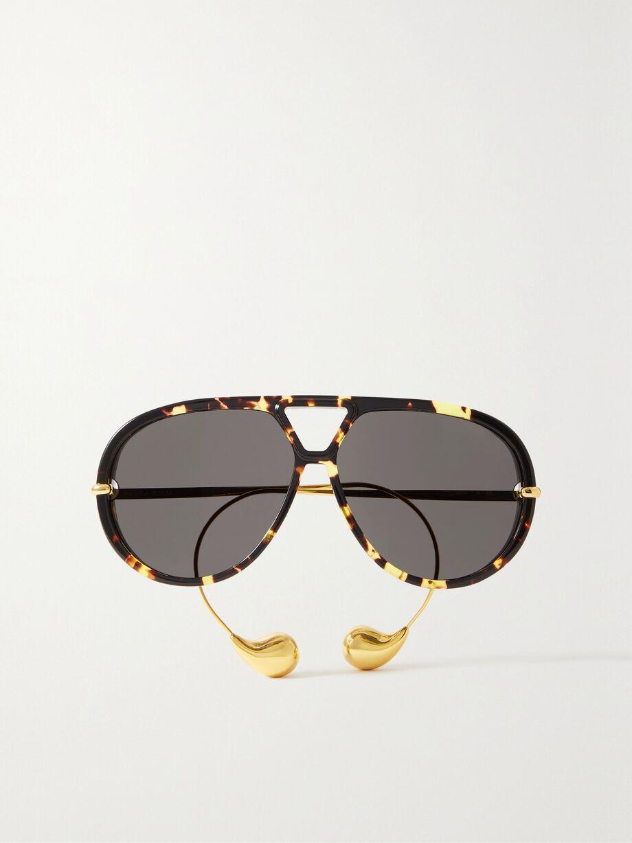 Embellished aviator-style tortoiseshell recycled-acetate and gold-tone sunglasses by BOTTEGA VENETA