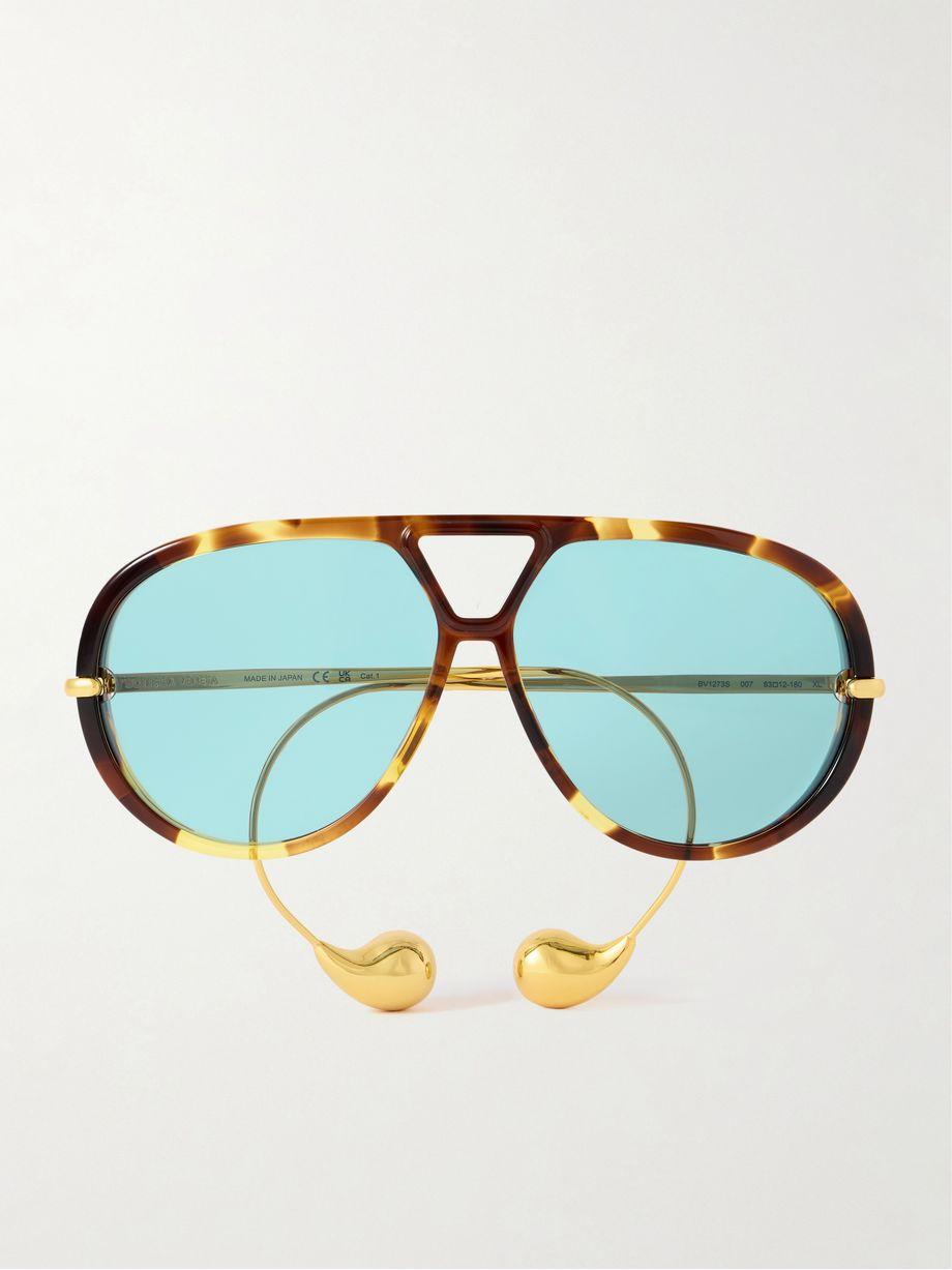Embellished aviator-style tortoiseshell recycled-acetate and gold-tone sunglasses by BOTTEGA VENETA