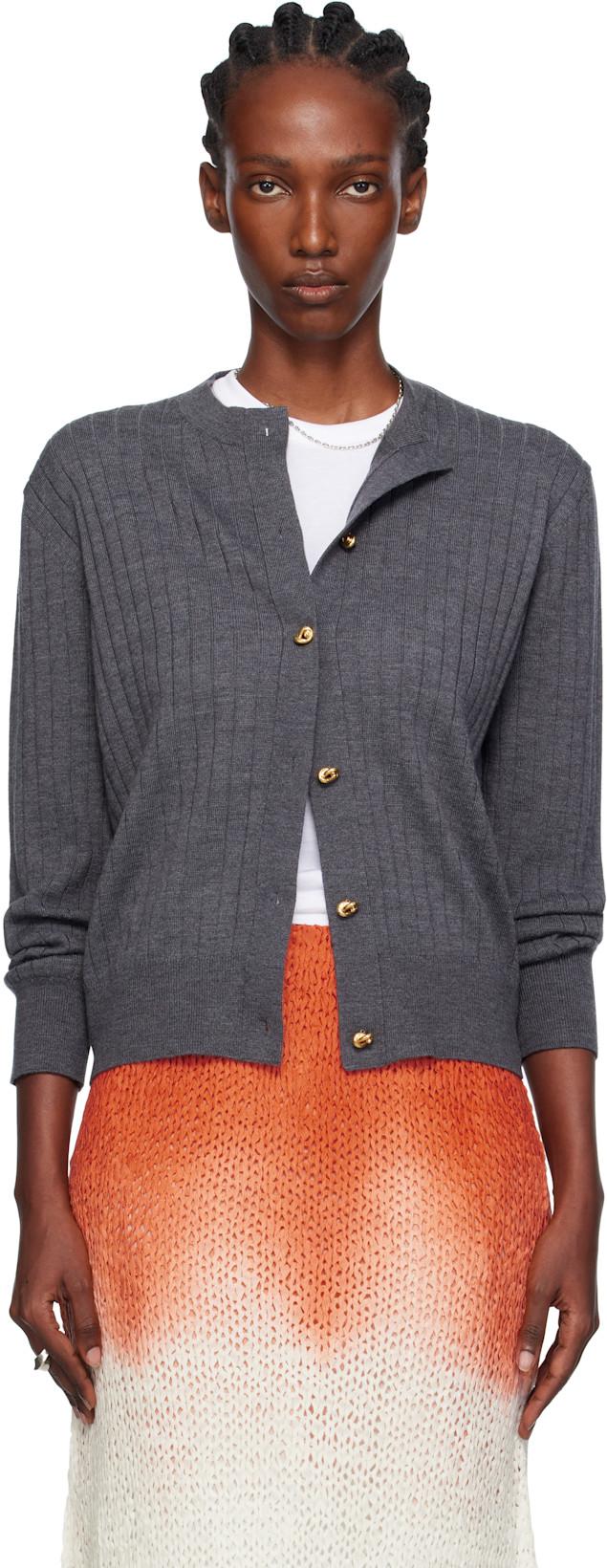 Gray Wool Rib Cardigan by BOTTEGA VENETA