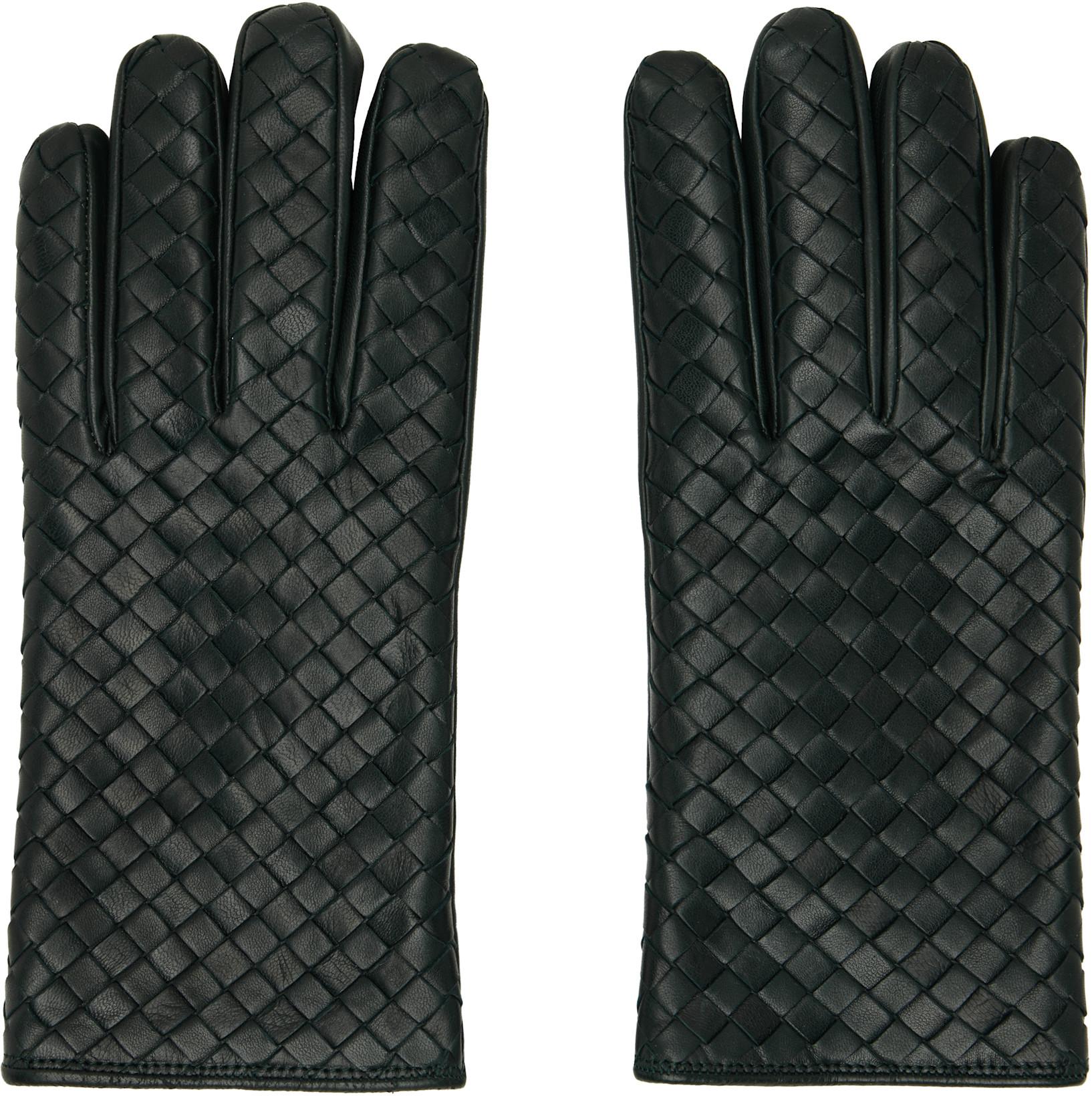 Green Intrecciato Leather Gloves by BOTTEGA VENETA