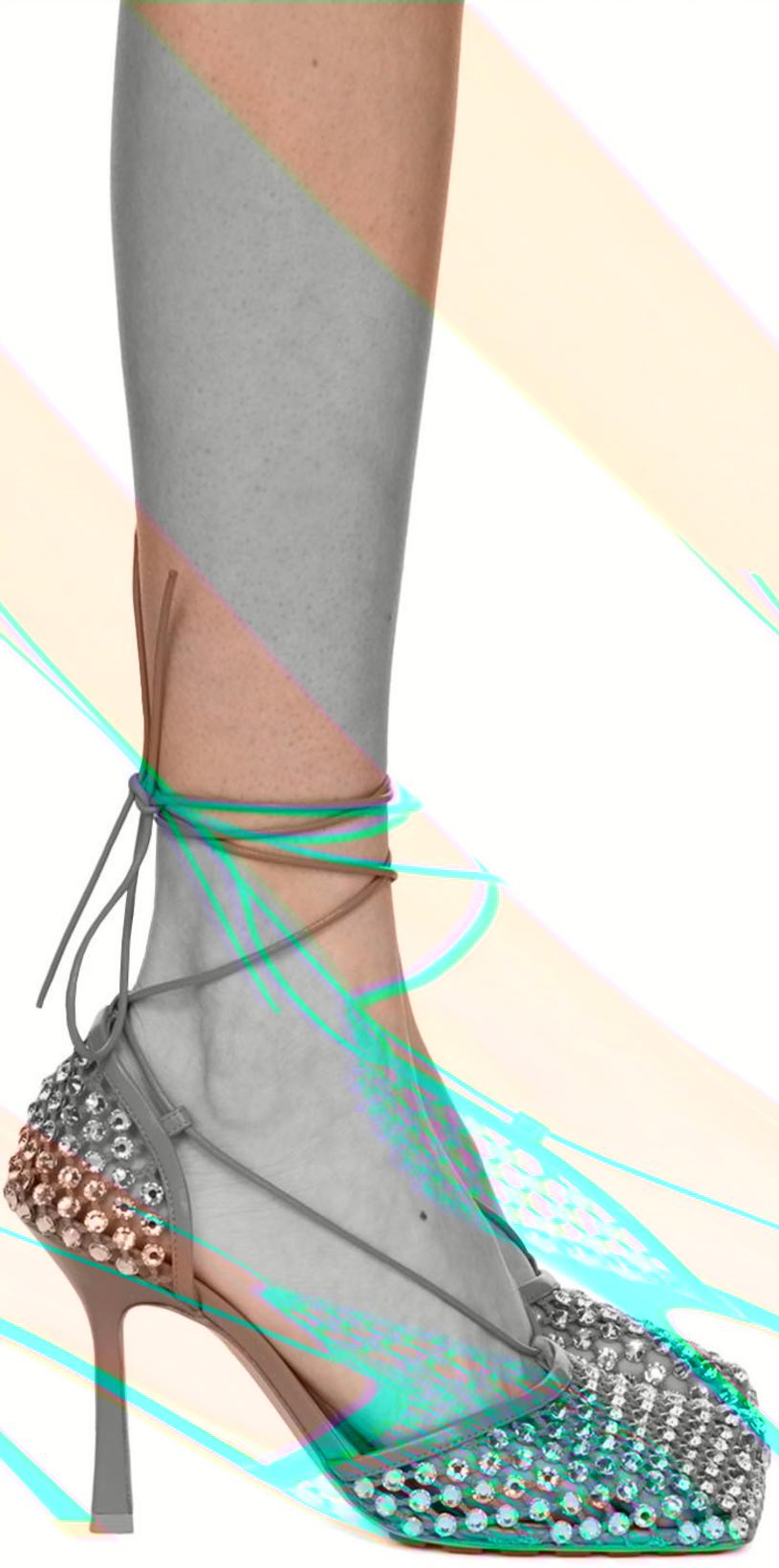 Green Sparkle Stretch Web Heels by BOTTEGA VENETA