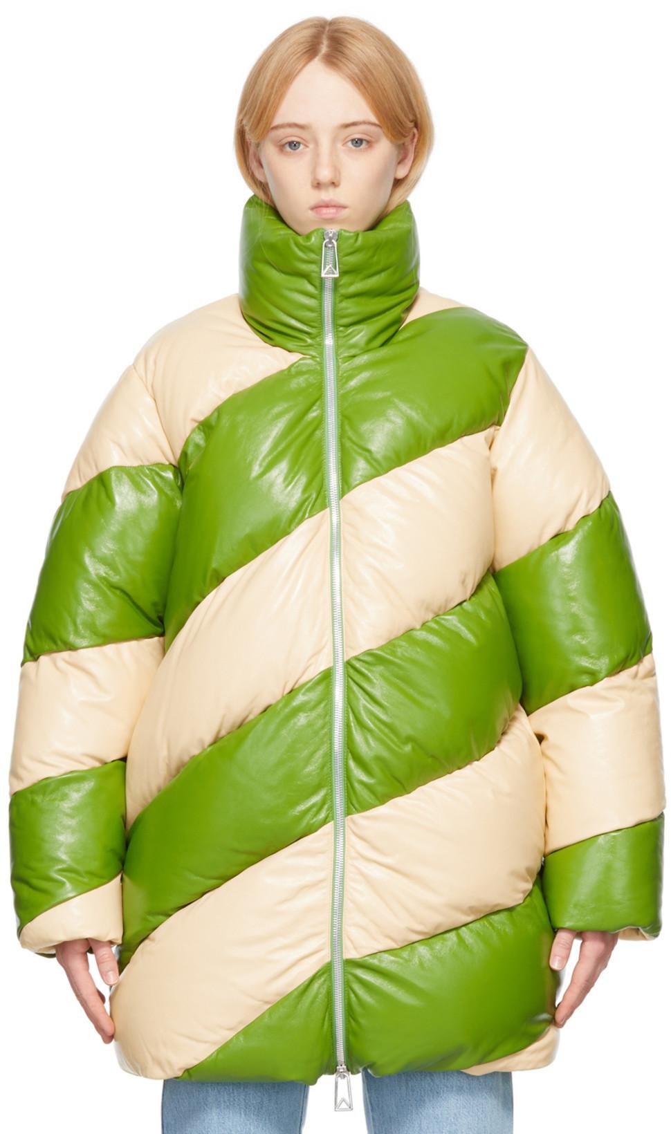 Green & Yellow Leather Jacket by BOTTEGA VENETA
