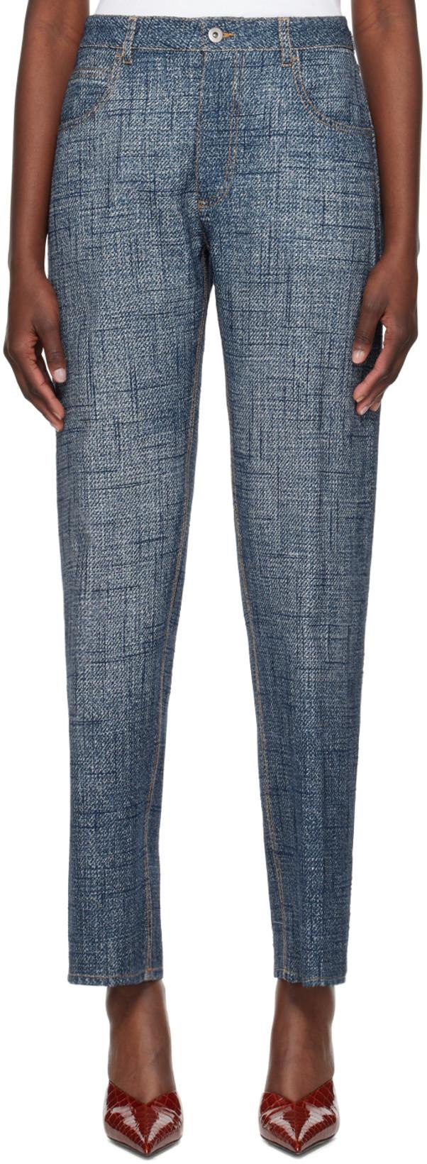 Indigo & White Printed Trousers by BOTTEGA VENETA