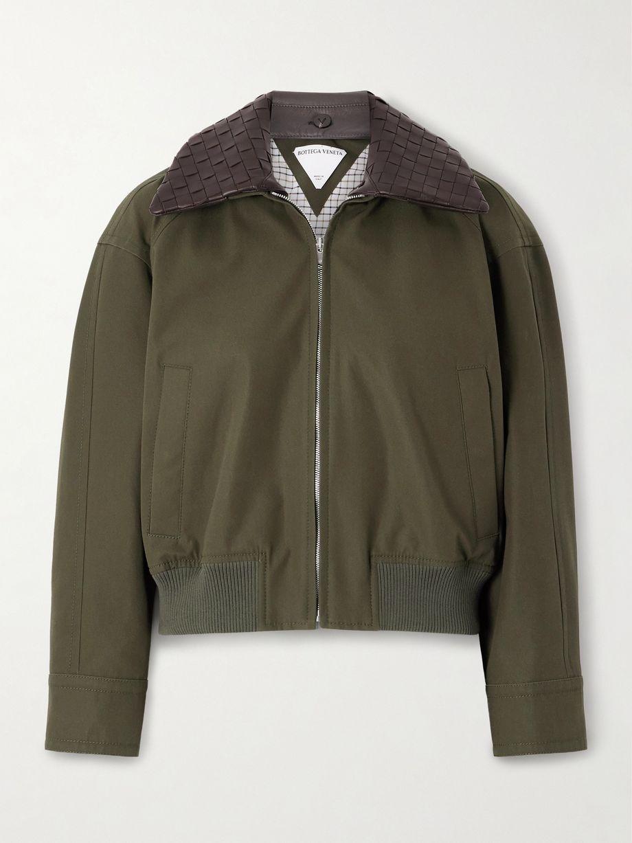 Intrecciato leather-trimmed cotton-twill jacket by BOTTEGA VENETA