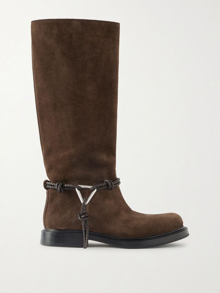 James intrecciato leather-trimmed suede knee boots by BOTTEGA VENETA