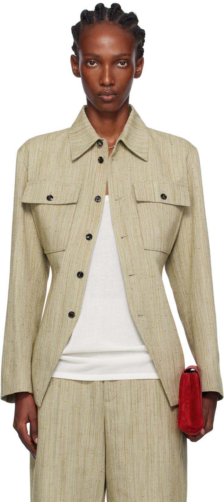 Khaki Viscose Silk Shirt Jacket by BOTTEGA VENETA