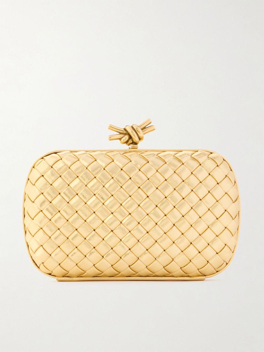 Knot padded Intrecciato metallic leather clutch by BOTTEGA VENETA