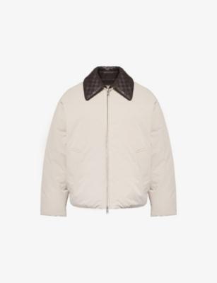 Leather-Collar Relaxed-Fit Woven-Down Jacket by BOTTEGA VENETA