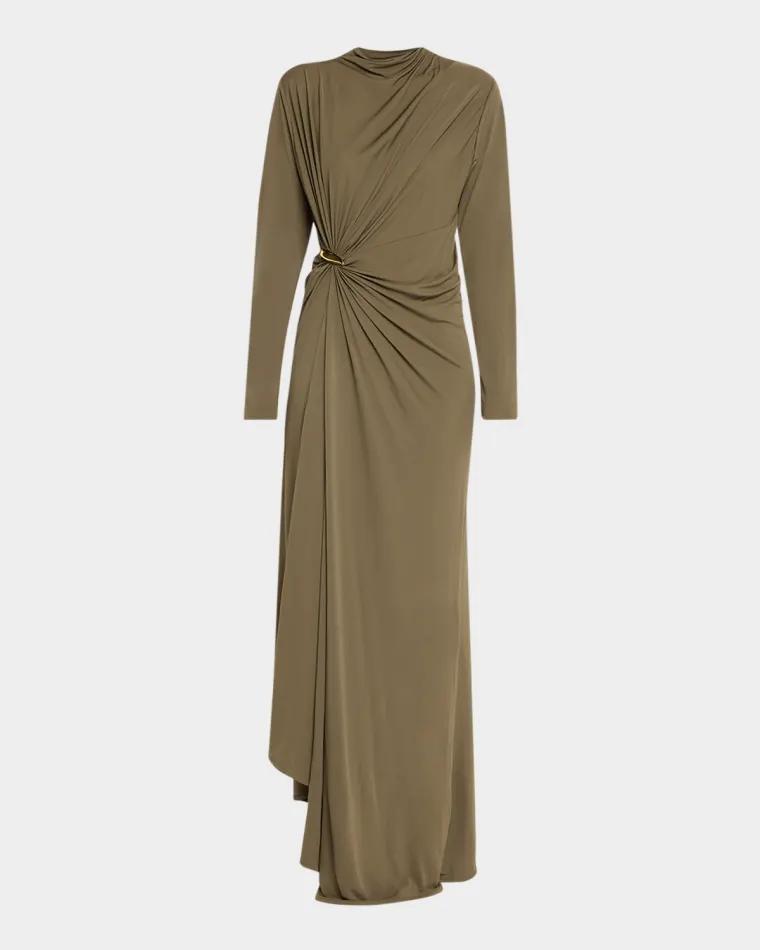 Long-Sleeve Draped Matte Crepe Maxi Dress by BOTTEGA VENETA