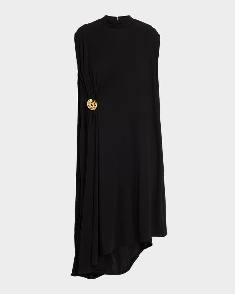 Mock-Neck Gathered Jersey Asymmetric Midi Dress by BOTTEGA VENETA