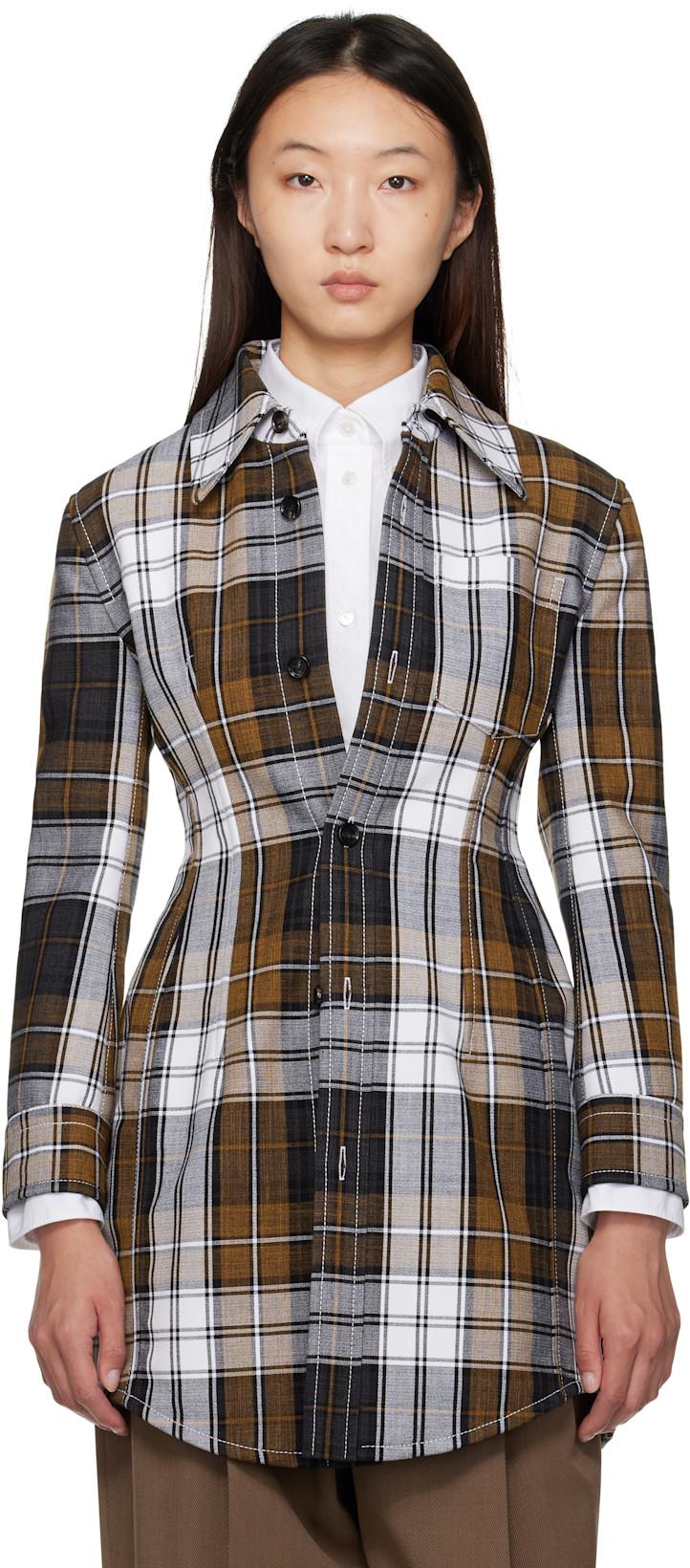 Multicolor Structured Cotton Check Coat by BOTTEGA VENETA