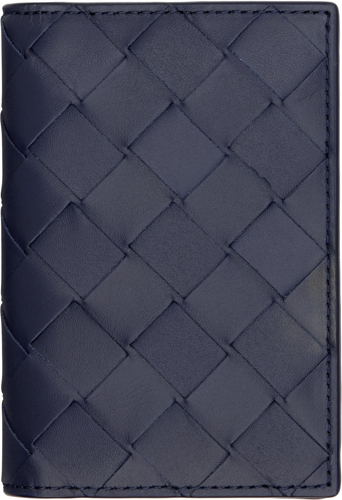 Navy Intrecciato Flap Card Holder by BOTTEGA VENETA
