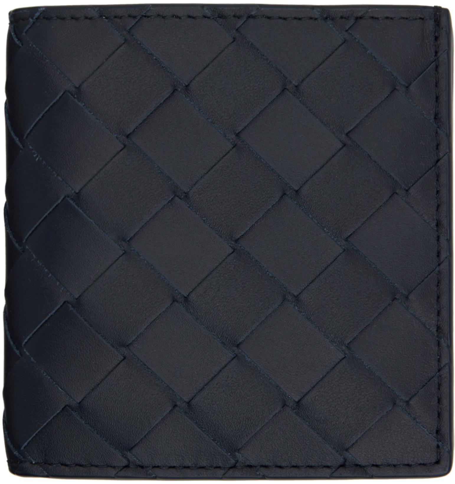 Navy Intrecciato Slim Bi-Fold Wallet by BOTTEGA VENETA