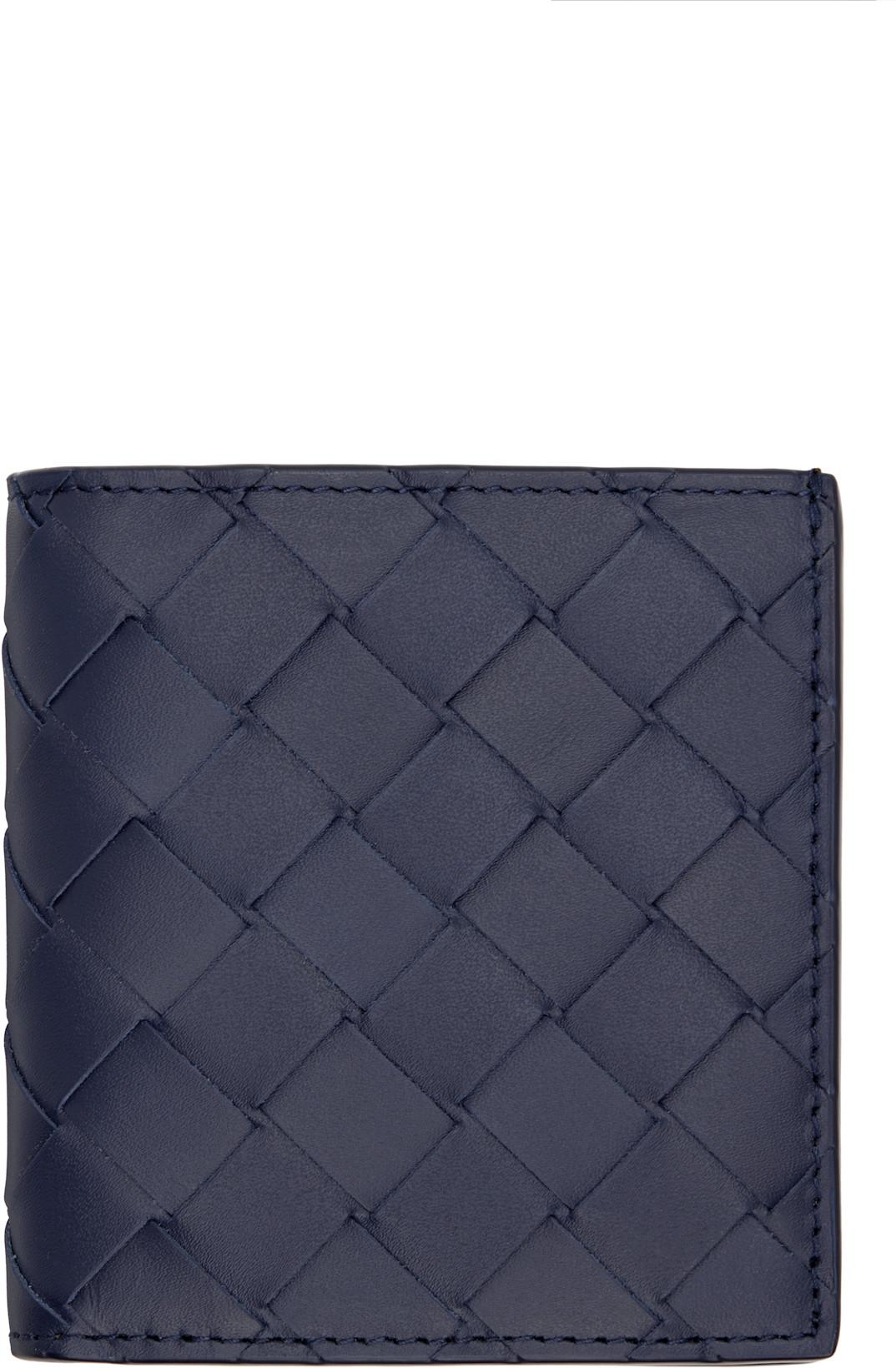 Navy Intrecciato Slim Bi-Fold Wallet by BOTTEGA VENETA
