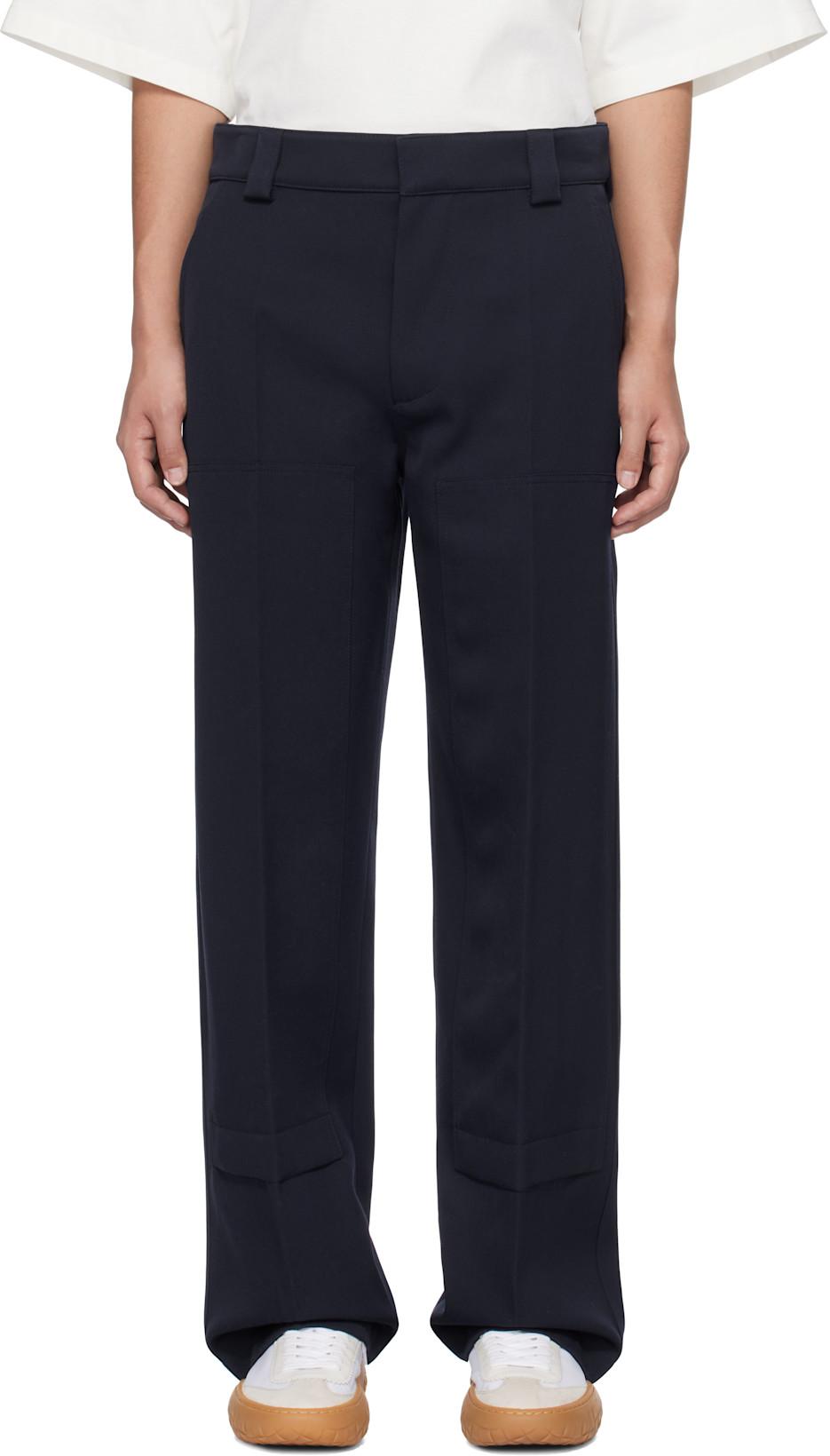 Navy Wool Grain De Poudre Trousers by BOTTEGA VENETA