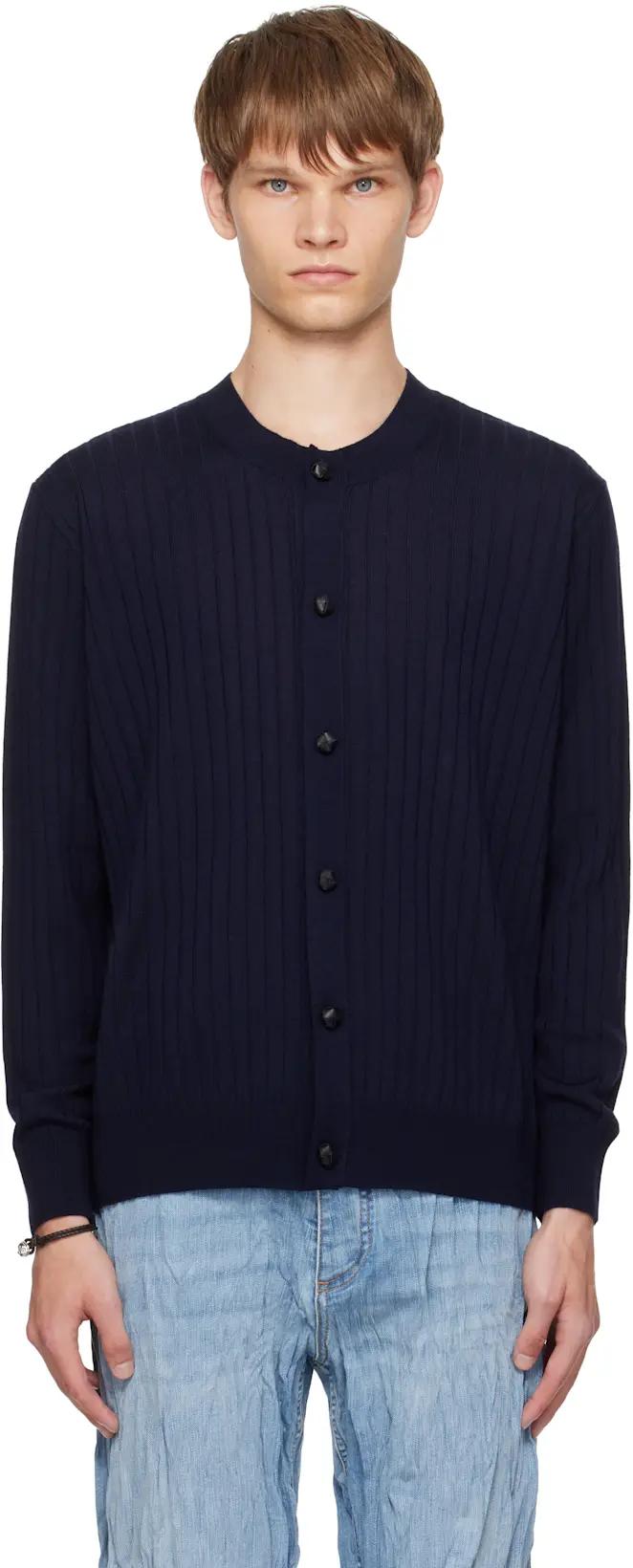 Navy Wool Rib Cardigan by BOTTEGA VENETA