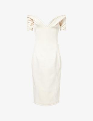 Off-Shoulder Double Crepe Woven Midi Dress by BOTTEGA VENETA