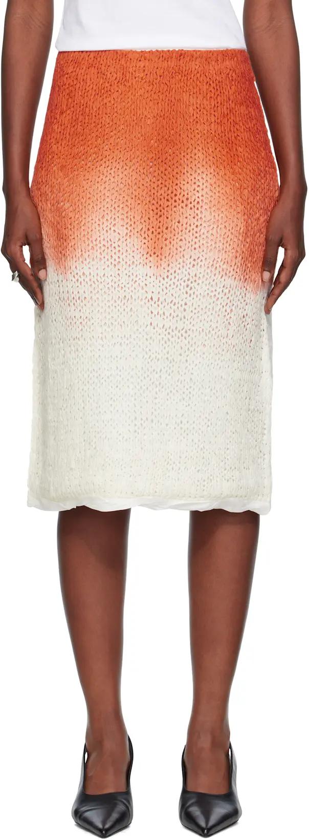 Orange & White Over Dye Knit Midi Skirt by BOTTEGA VENETA