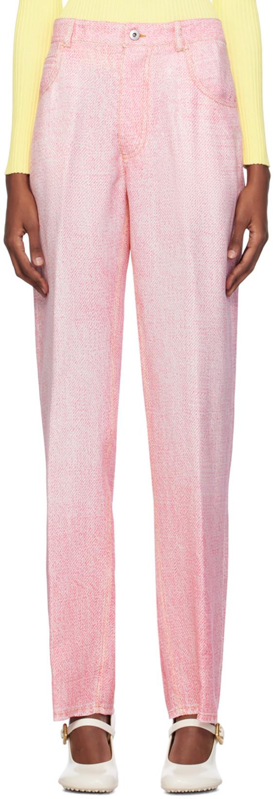 Pink & White Printed Trousers by BOTTEGA VENETA