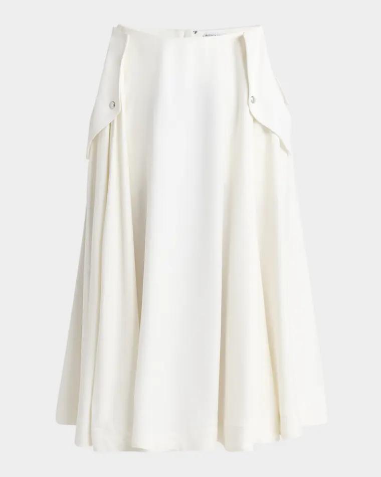 Pleated Fluid Viscose Twill Midi Skirt by BOTTEGA VENETA